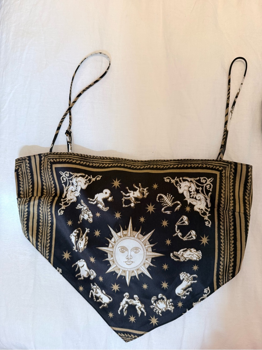 DANIELLE BERNSTEIN Black and Gold Zodiac Scarf Crop Top